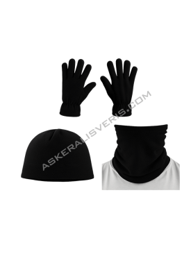 Siyah Bere Boyunluk Eldiven Set (Havacı Asker Malzemeleri)